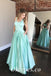 Sexy Satin Spaaghetti Straps sleeveless A-Line Long Prom Dresses With Pocket, PDS0928