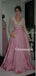 Sparkly V-neck A-line Long Sleeve Beads Prom Dresses, PDS0286