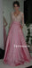 Sparkly V-neck A-line Long Sleeve Beads Prom Dresses, PDS0286