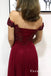 Off the Shoulder Burgundy Long Prom Dresses with Applique & Beaded, TYP1891