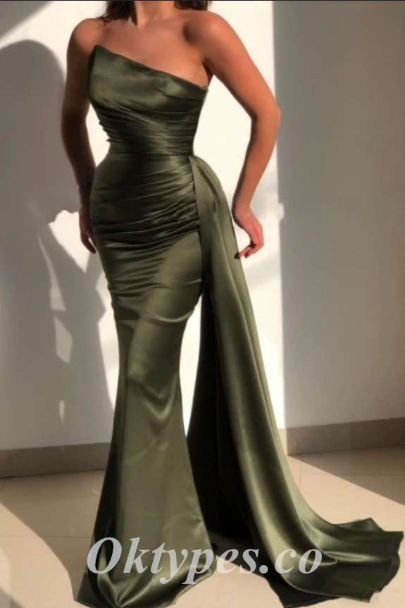 Sexy Satin Sweetheart Sleeveless Mermaid Long Prom Dresses With Trailing,PDS0562