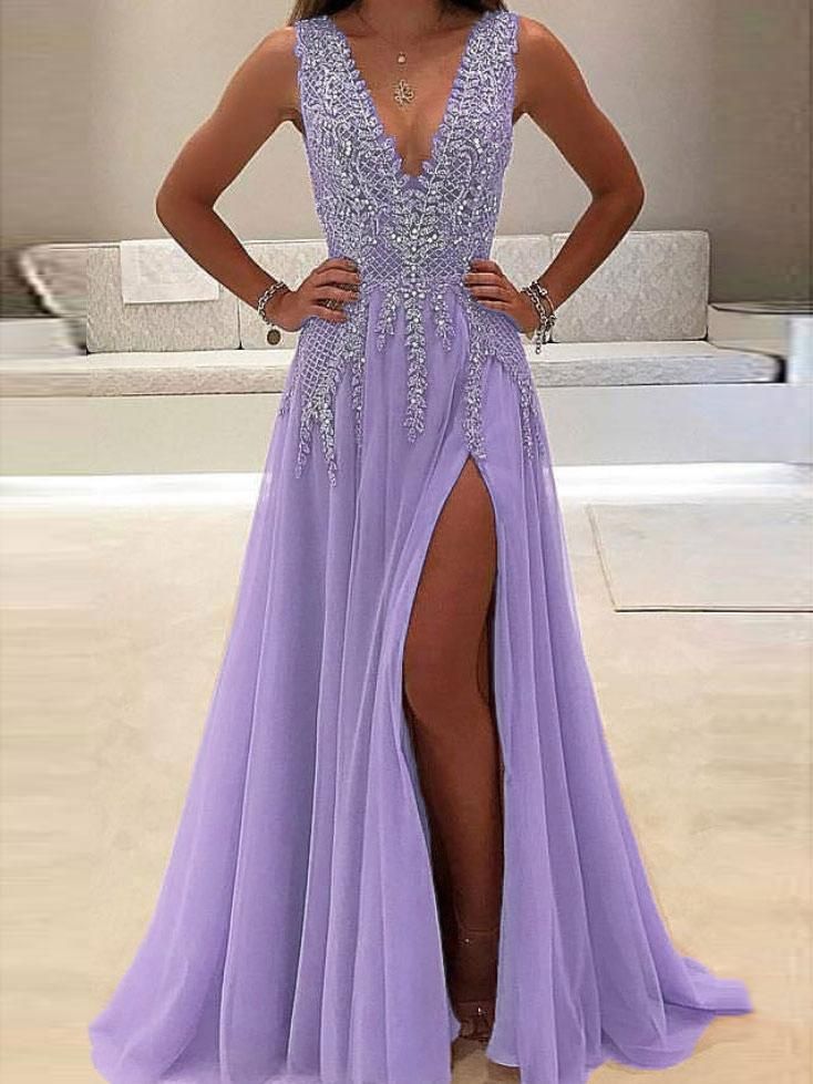 Charming Custom V neck Sleeveless Side Sleeves Most Popular Affordable High Quality Prom Dresses, TYP1156