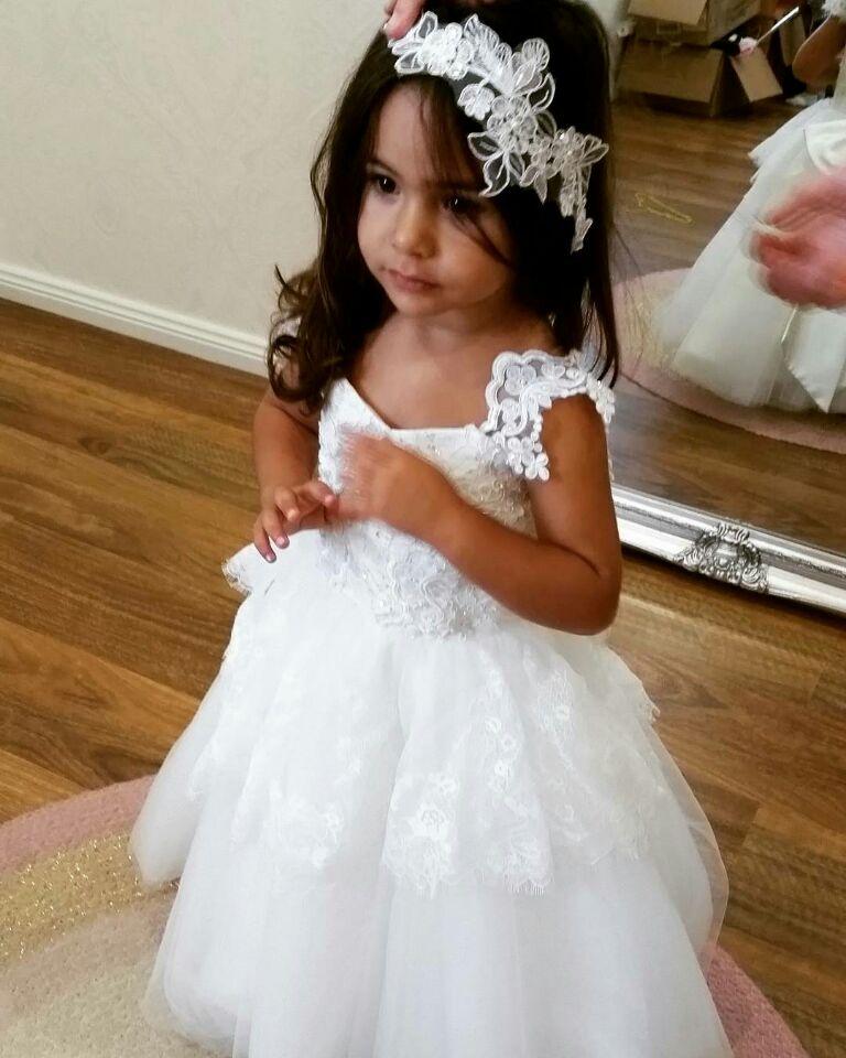 Cute Backless Ivory Tulle Lace Flower Girl Dress with Bow Knot, TYP1377