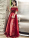 Off The Shoulder Red Long  Appliques Evening Party Prom Dresses, TYP1746