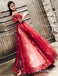 Off The Shoulder Red Long  Appliques Evening Party Prom Dresses, TYP1746