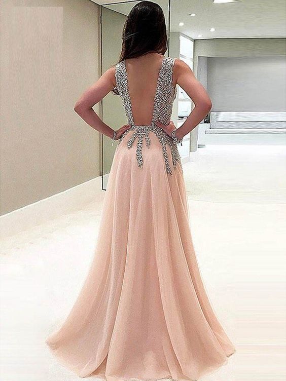 Charming Custom V neck Sleeveless Side Sleeves Most Popular Affordable High Quality Prom Dresses, TYP1156