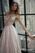 Sparkly Ball Gown V Neck Satin Champagne Sequins Long Prom Dresses, TYP1761