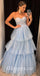 Sexy Tulle Sweetheart V-Neck A-Line Long Prom Dresses, PDS0939