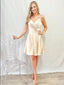 Stylish Soft Satin Spaghetti Straps Short Homecoming Dresses With Pockets, HDS0086