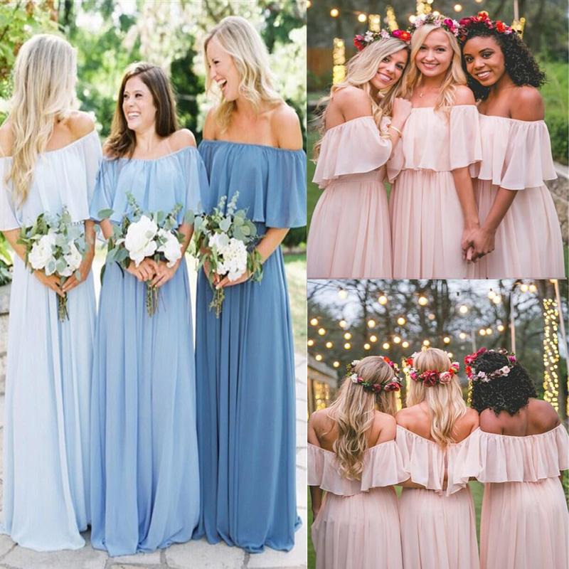 Off the Shoulder Mismatched Bridesmaid Dresses Blue Fitted Bridesmaid Dress, Bridesmaid Dresses, TYP0321