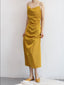 Charming Turmeric Soft Satin Spaghetti Straps Long Homecoming Dresses, HDS0069