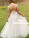 A-Line Square Neck White Tulle Flower Girl Dress with Sequined Flowers, TYP0968