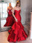 Sexy Red Satin Sweetheart lace Up Long Mermaid Prom Dresses, TYP1457