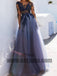 Blue Long Prom Dresses, A-line Prom Dresses, Appliques Prom Dresses, Beading Prom Dresses, Open-back Prom Dresses, TYP0075