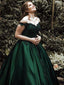 Dark Green Off The Shoulder Satin Ball Gown Long Prom Dresses With Applique, TYP1462