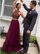 Two Piece Long Floor Length Tulle Prom Dresses, Beading Prom Dresses, Halter Prom Dresses, Charming Prom Dresses,TYP0268