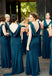 Simple Plus Size V Neck Cheap Teal Sheath Long Bridesmaid Dresses, TYP1236