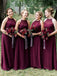 Plus Size Burgundy Long Cheap Chiffon Bridesmaid Dresses with Halter Neck, TYP1232