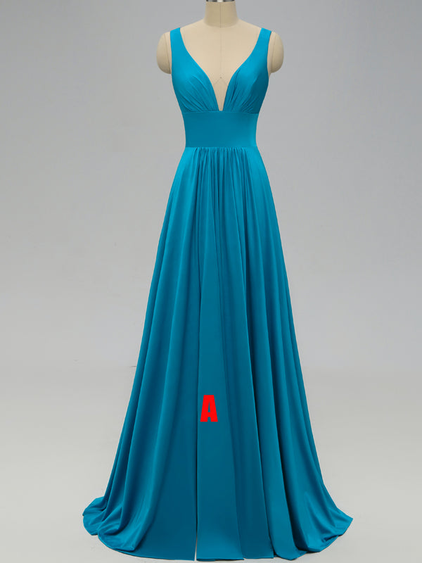 Teal V Neck Side-Slit Cheap Long Bridesmaid Dresses Online, TYP0399