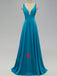 Teal V Neck Side-Slit Cheap Long Bridesmaid Dresses Online, TYP0399