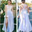 See Through Side Slit Pale Blue Lace Scoop Prom Dress,Custom A-line Prom Dresses, TYP0040