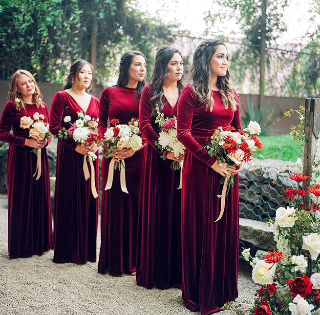 Mismatched Elegant Charming Burgundy Velvet Long Cheap Bridesmaid Dresses, BDS0019