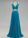 Teal V Neck Side-Slit Cheap Long Bridesmaid Dresses Online, TYP0399