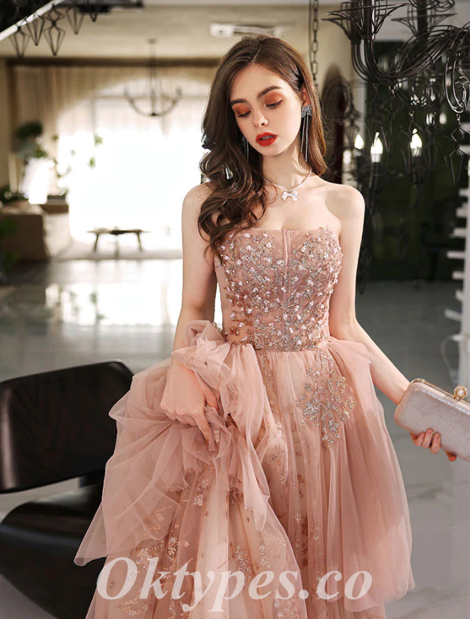 Gorgeous Tulle Sweetheart Sleeveless A-Line Long Prom Dresses/Ball Gown With Applique And Beading,PDS0638