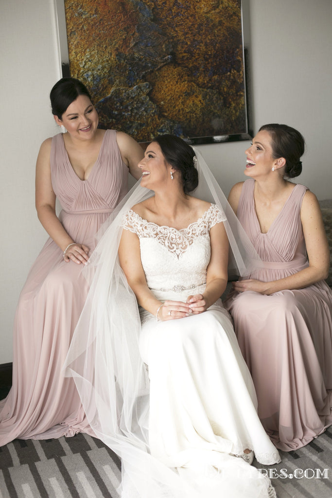 Newest V-neck A-line Pink Chiffon Long Cheap Bridesmaid Dresses, TYP1853