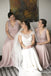 Newest V-neck A-line Pink Chiffon Long Cheap Bridesmaid Dresses, TYP1853