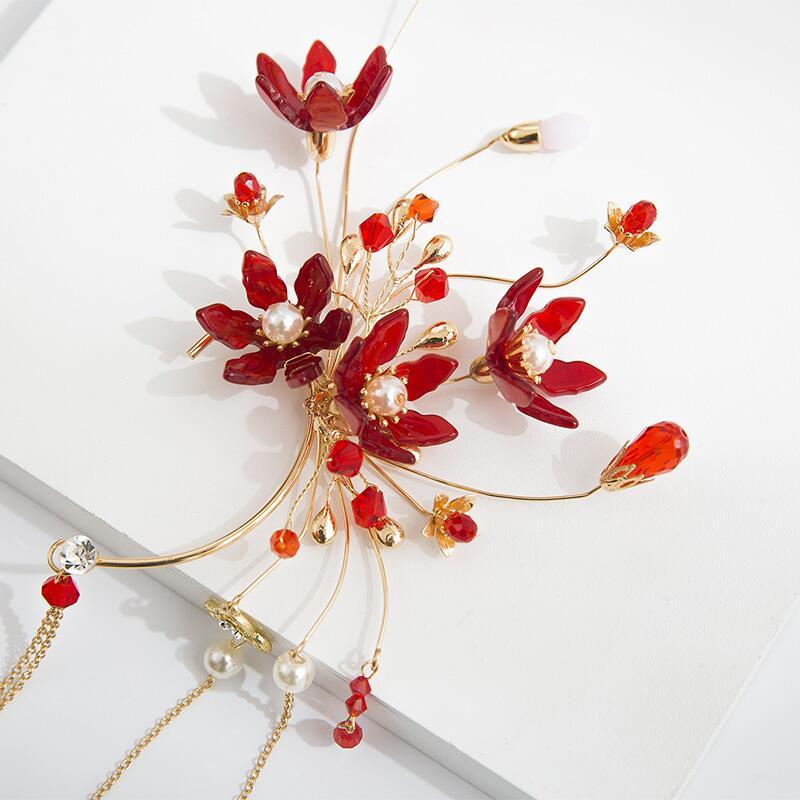 Charming Red Floral Bridal Headpiece, Wedding Headpiece, VB0592