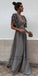 Grey Chiffon V Neck A Line Simple Long Bridesmaid Prom Dresses, TYP1444