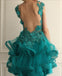 Gogerous Scoop Green Organza Beaded High-low Cheap Short Homecoming Dresses, HDS0012