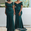 Sexy Sequin And Soft Satin Off Shoulder V-Neck Mermaid Floor Length Bridesmaid Dressses, BDS0223