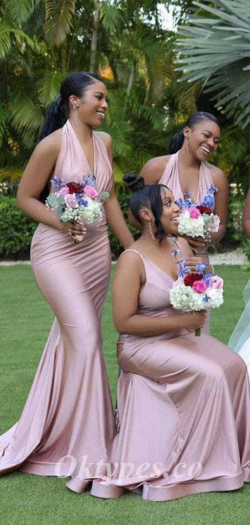 Mismatched Sexy Soft Satin V-Neck Sleeveless Mermaid Floor Length Bridesmaid Dressses, BDS0251