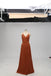 Elegant Orange V-neck Side Slit Backless Bridesmaid Dresses Online, TYP1071