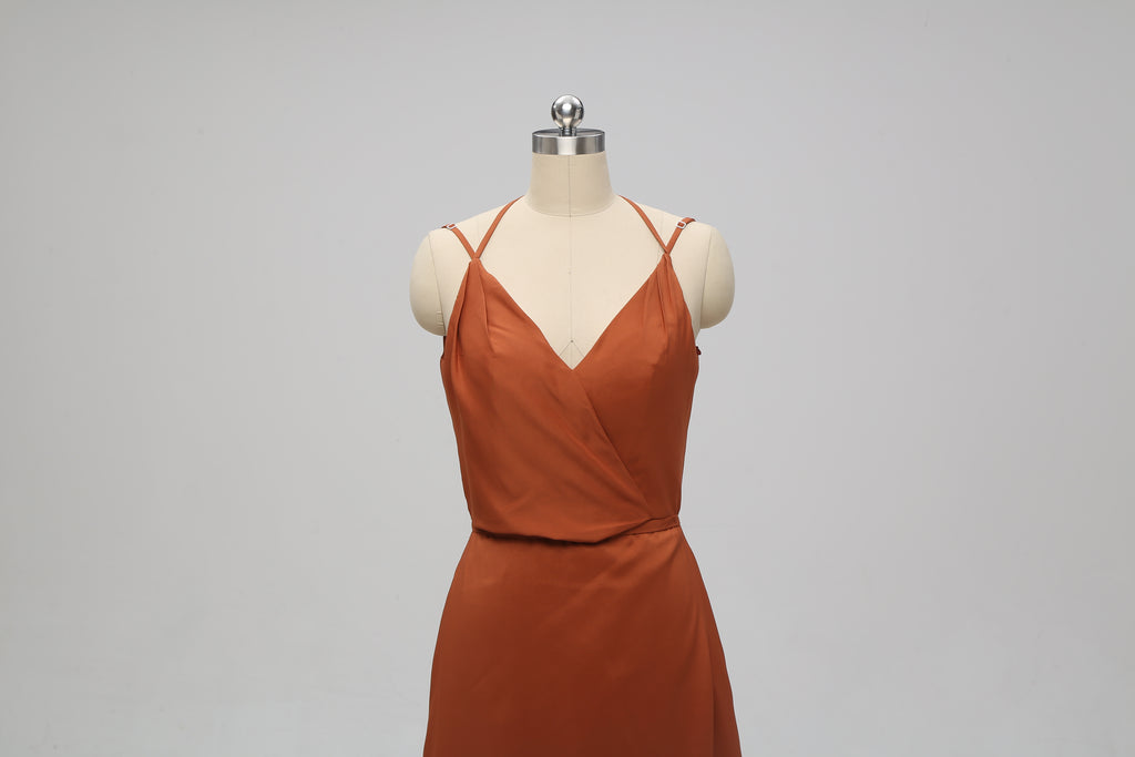 Elegant Orange V-neck Side Slit Backless Bridesmaid Dresses Online, TYP1071