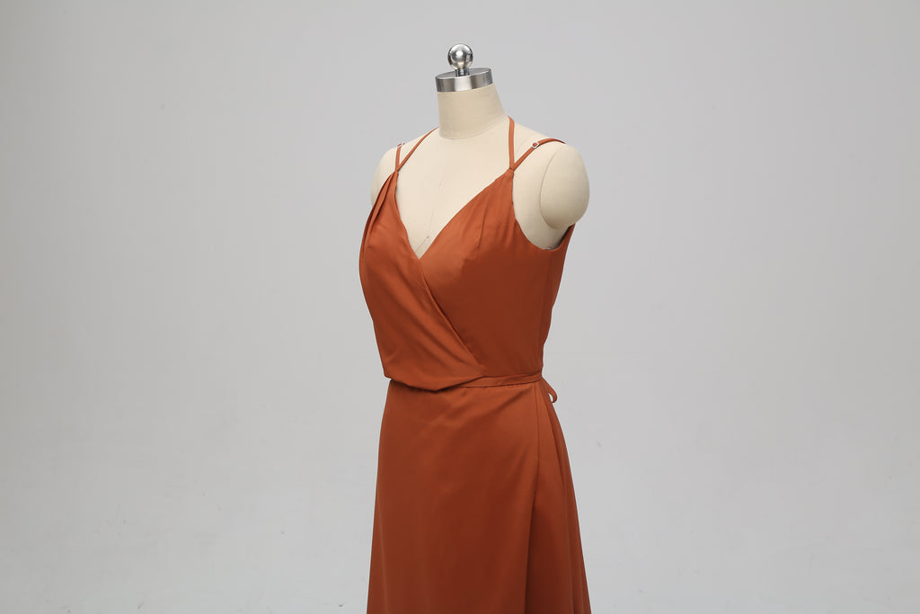 Elegant Orange V-neck Side Slit Backless Bridesmaid Dresses Online, TYP1071