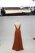 Elegant Orange V-neck Side Slit Backless Bridesmaid Dresses Online, TYP1071