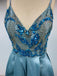 Dusty Blue V-neck Long Cheap Prom Dresses_US6, SO026