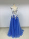 Blue Tulle Long Prom Dresses With Beaded & Handmade Flower_US4, SO018