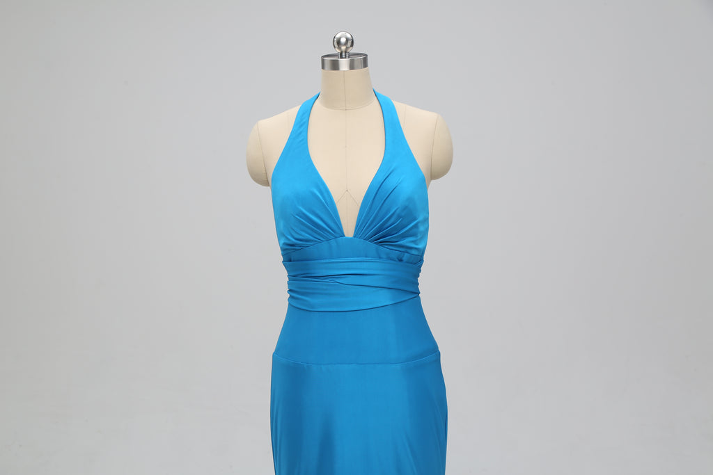 Teal Halter Mermaid Backless Long Cheap Bridesmaid Dresses Online, TYP1072