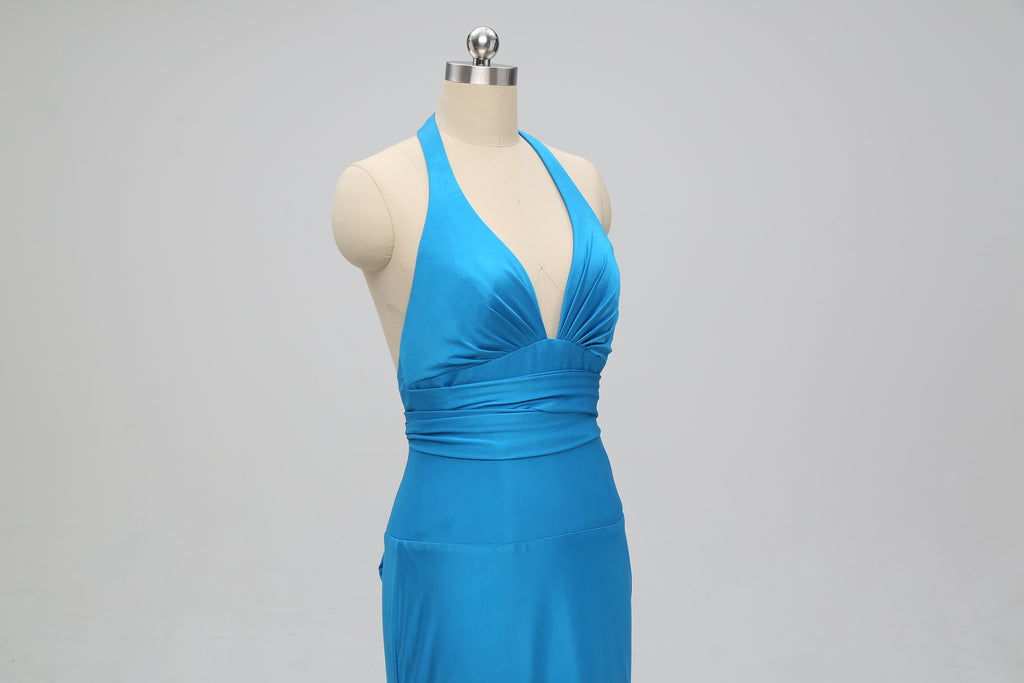 Teal Halter Mermaid Backless Long Cheap Bridesmaid Dresses Online, TYP1072