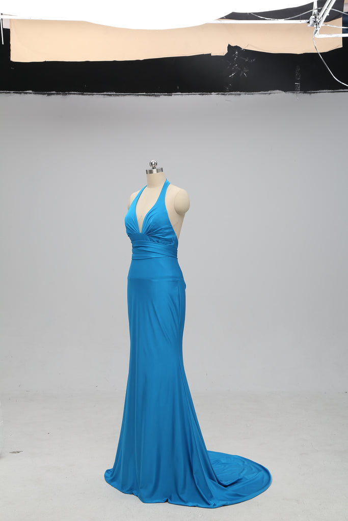 Teal Halter Mermaid Backless Long Cheap Bridesmaid Dresses Online, TYP1072