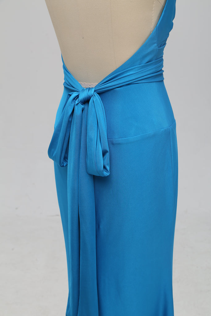 Teal Halter Mermaid Backless Long Cheap Bridesmaid Dresses Online, TYP1072