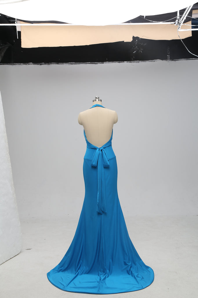 Teal Halter Mermaid Backless Long Cheap Bridesmaid Dresses Online, TYP1072