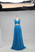 Sexy Teal Halter V-neck Backless Long Cheap Bridesmaid Dresses Online, TYP1073