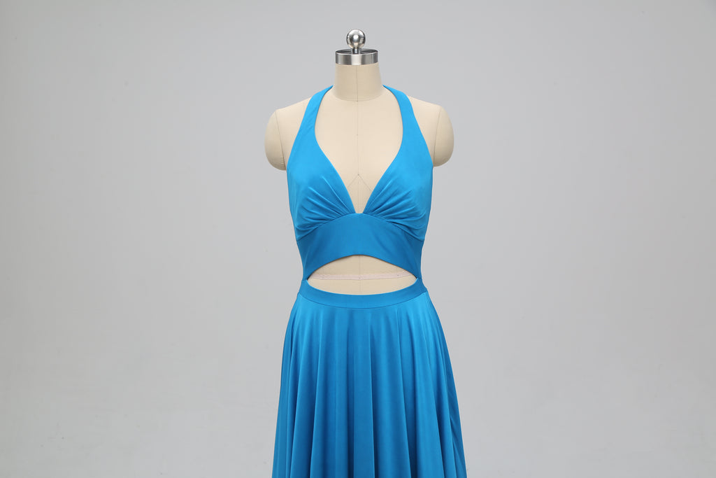 Sexy Teal Halter V-neck Backless Long Cheap Bridesmaid Dresses Online, TYP1073