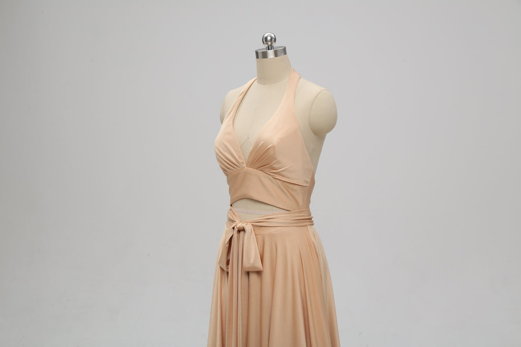 Sexy Gold Halter V-neck Backless Long Cheap Bridesmaid Dresses Online, TYP1074