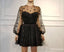 A-Line Crew Long Sleeves Short Black Homecoming Dresses with Beading, TYP1968